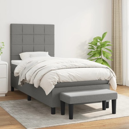 vidaXL Cama box spring con colchón tela gris oscuro 100x200 cm