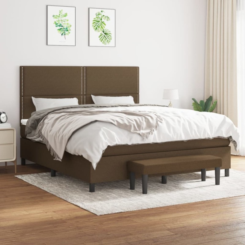 vidaXL Cama box spring con colchón tela marrón oscuro 180x200 cm vidaXL Cama box spring con colchón tela marrón oscuro 180x200 cm