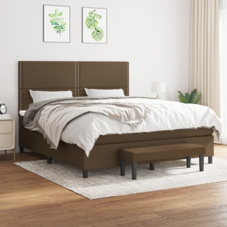 vidaXL Cama box spring con colchón tela marrón oscuro 180x200 cm