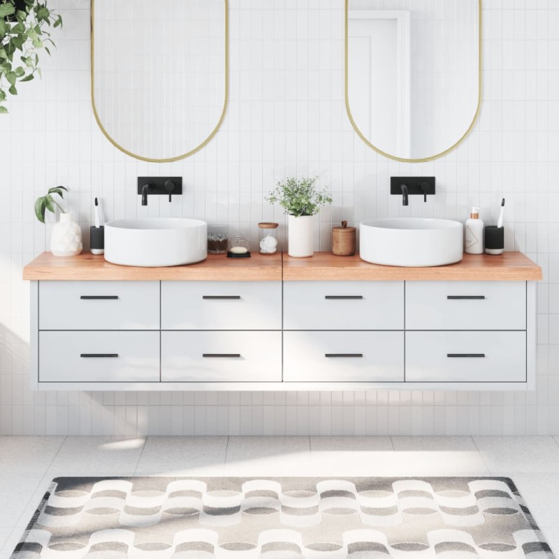 vidaXL Encimera baño madera maciza tratada marrón claro 200x30x(2-6)cm vidaXL Encimera baño madera maciza tratada marrón claro 200x30x(2-6)cm