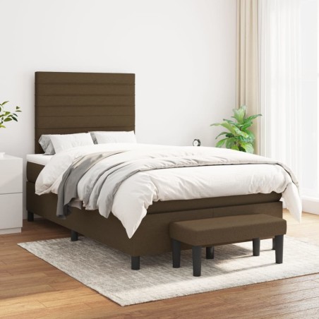 vidaXL Cama box spring con colchón tela marrón oscuro 120x200 cm