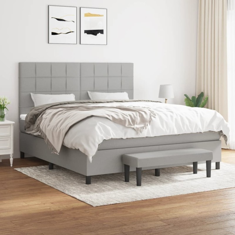 vidaXL Cama box spring con colchón tela gris claro 180x200 cm