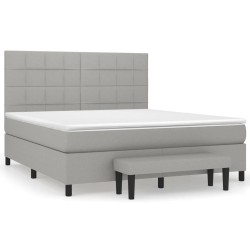 vidaXL Cama box spring con colchón tela gris claro 180x200 cm