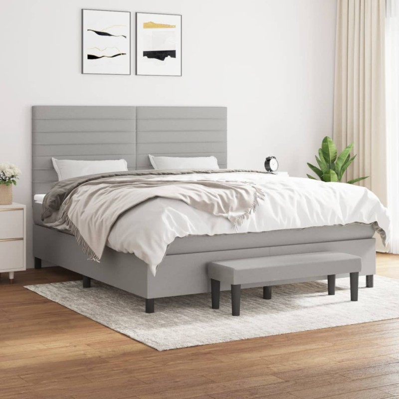 vidaXL Cama box spring con colchón tela gris claro 160x200 cm vidaXL Cama box spring con colchón tela gris claro 160x200 cm