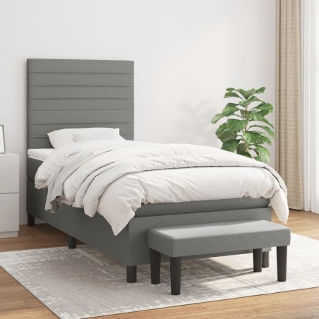 vidaXL Cama box spring con colchón tela gris oscuro 80x200 cm