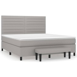 vidaXL Cama box spring con colchón tela gris claro 180x200 cm