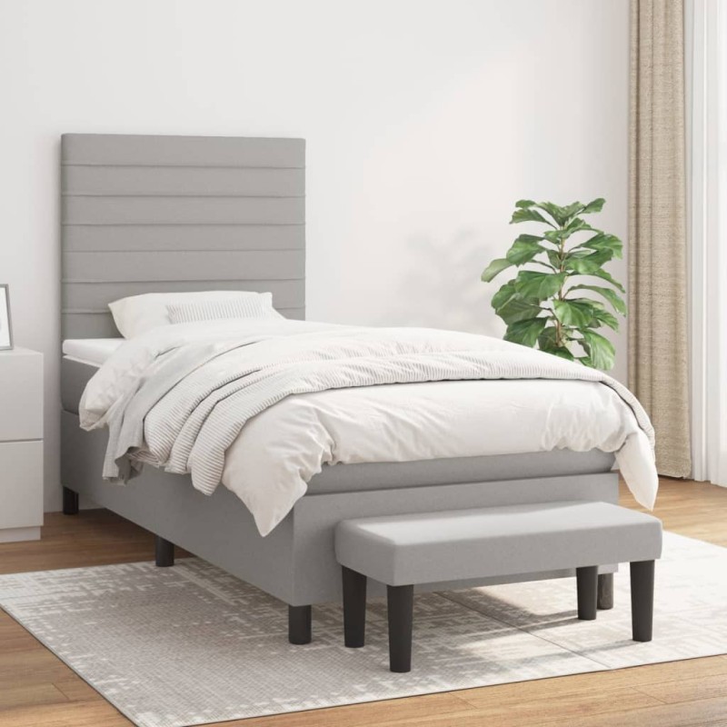 vidaXL Cama box spring con colchón tela gris claro 90x200 cm vidaXL Cama box spring con colchón tela gris claro 90x200 cm
