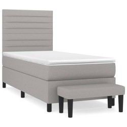 vidaXL Cama box spring con colchón tela gris claro 90x200 cm