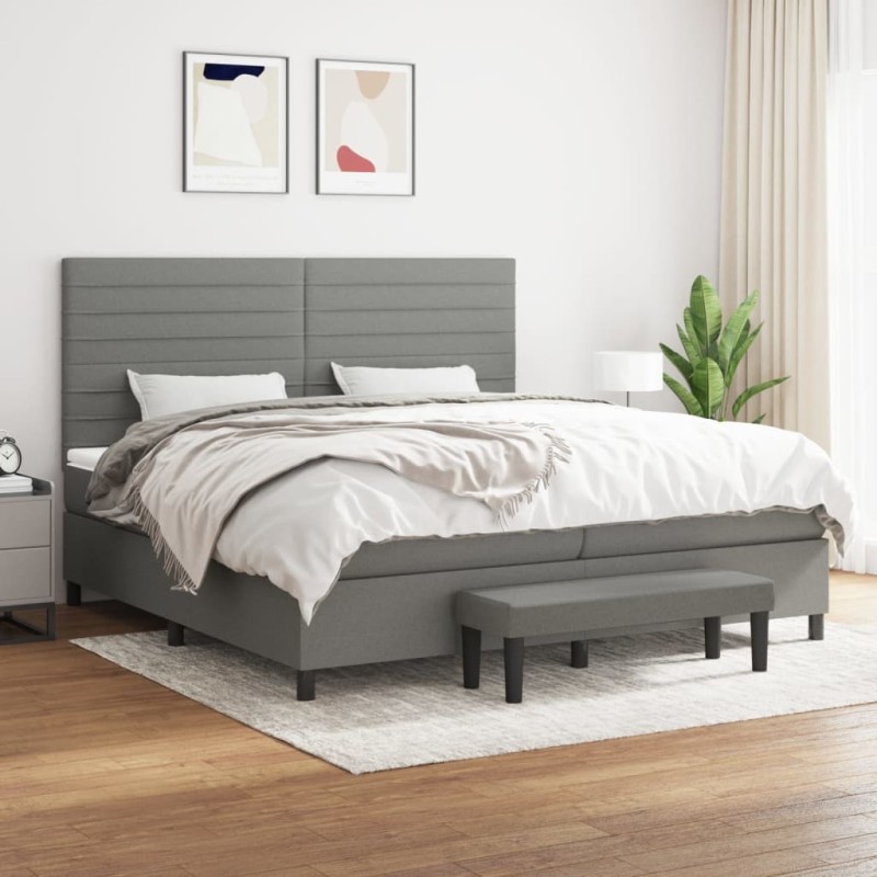 vidaXL Cama box spring con colchón tela gris oscuro 200x200 cm vidaXL Cama box spring con colchón tela gris oscuro 200x200 cm