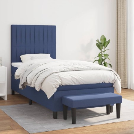 vidaXL Cama box spring con colchón tela azul 90x190 cm