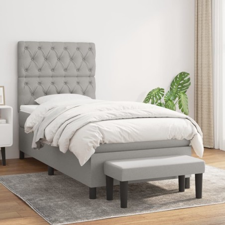 vidaXL Cama box spring con colchón tela gris claro 80x200 cm