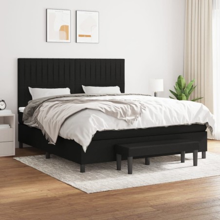 vidaXL Cama box spring con colchón tela negro 180x200 cm