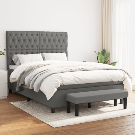 vidaXL Cama box spring con colchón tela gris oscuro 140x200 cm