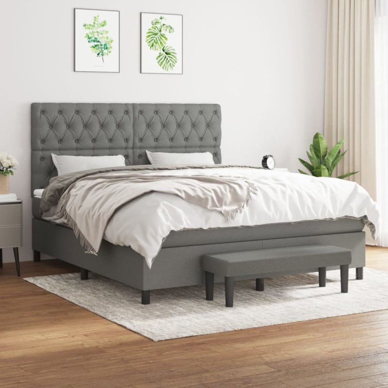 vidaXL Cama box spring con colchón tela gris oscuro 160x200 cm