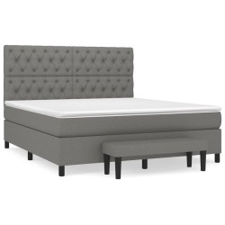 vidaXL Cama box spring con colchón tela gris oscuro 160x200 cm