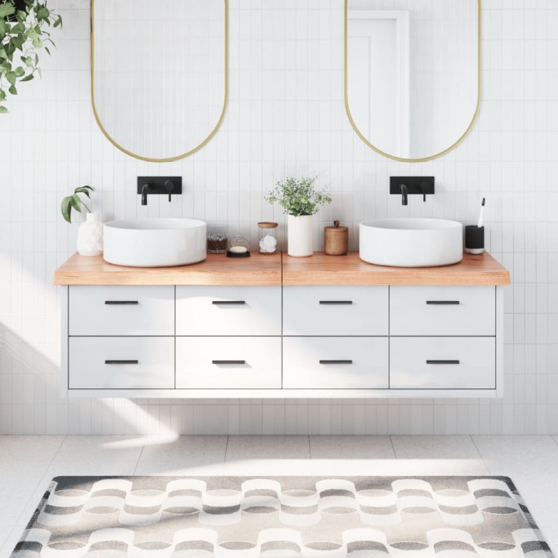 vidaXL Encimera baño madera maciza tratada marrón claro 180x50x(2-6)cm vidaXL Encimera baño madera maciza tratada marrón claro 180x50x(2-6)cm