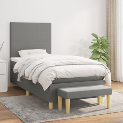 vidaXL Cama box spring con colchón tela gris oscuro 100x200 cm