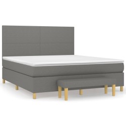 vidaXL Cama box spring con colchón tela gris oscuro 180x200 cm