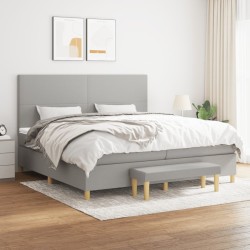 vidaXL Cama box spring con colchón tela gris claro 200x200 cm