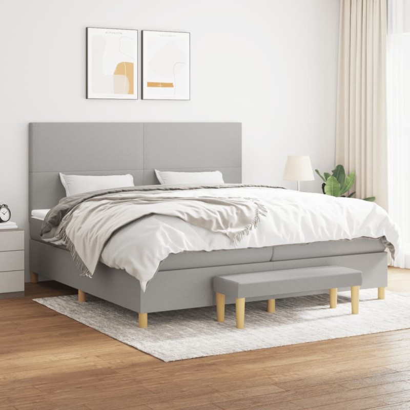 vidaXL Cama box spring con colchón tela gris claro 200x200 cm vidaXL Cama box spring con colchón tela gris claro 200x200 cm