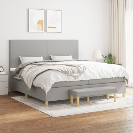 vidaXL Cama box spring con colchón tela gris claro 200x200 cm