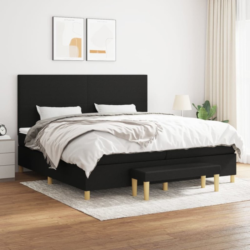 vidaXL Cama box spring con colchón tela negro 200x200 cm vidaXL Cama box spring con colchón tela negro 200x200 cm