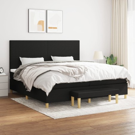 vidaXL Cama box spring con colchón tela negro 200x200 cm