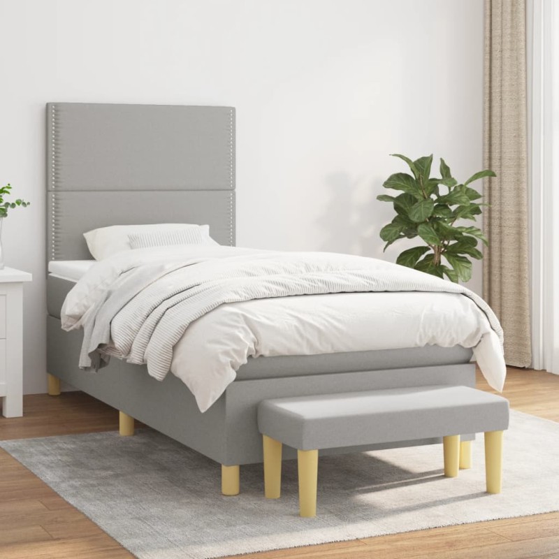 vidaXL Cama box spring con colchón tela gris claro 90x190 cm vidaXL Cama box spring con colchón tela gris claro 90x190 cm
