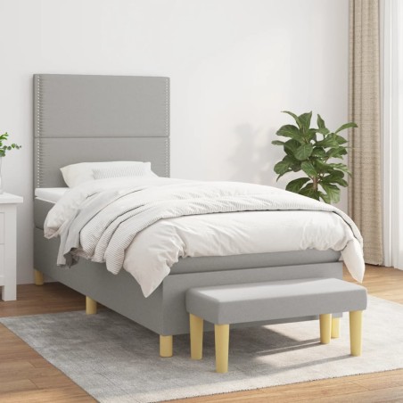 vidaXL Cama box spring con colchón tela gris claro 90x190 cm