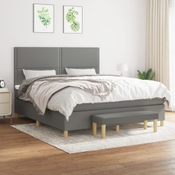 vidaXL Cama box spring con colchón tela gris oscuro 180x200 cm
