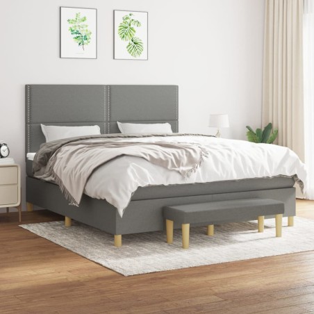 vidaXL Cama box spring con colchón tela gris oscuro 180x200 cm
