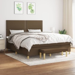 vidaXL Cama box spring con colchón tela marrón oscuro 180x200 cm