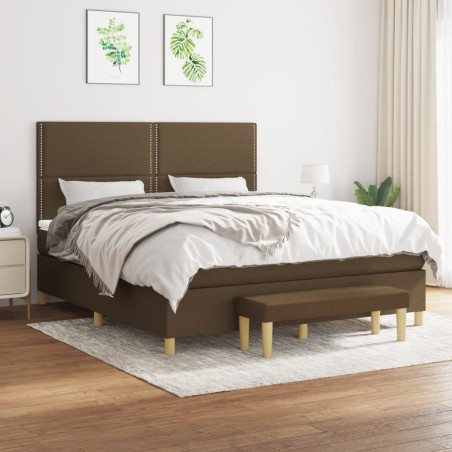 vidaXL Cama box spring con colchón tela marrón oscuro 180x200 cm