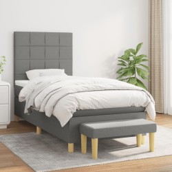 vidaXL Cama box spring con colchón tela gris oscuro 90x200 cm