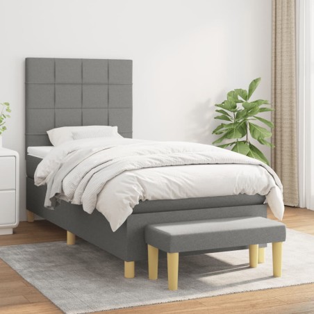 vidaXL Cama box spring con colchón tela gris oscuro 90x200 cm