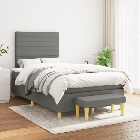 vidaXL Cama box spring con colchón tela gris oscuro 120x200 cm