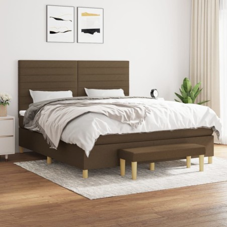 vidaXL Cama box spring con colchón tela marrón oscuro 160x200 cm