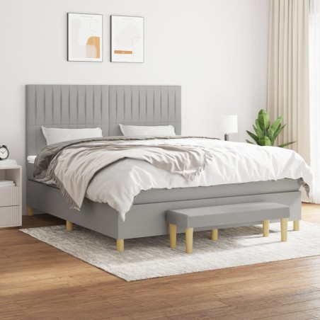 vidaXL Cama box spring con colchón tela gris claro 160x200 cm