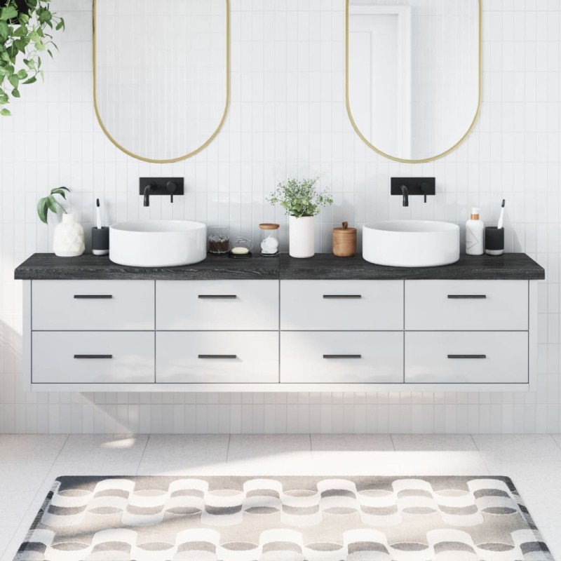 vidaXL Encimera baño madera maciza tratada gris oscuro 220x40x(2-6) cm vidaXL Encimera baño madera maciza tratada gris oscuro 220x40x(2-6) cm