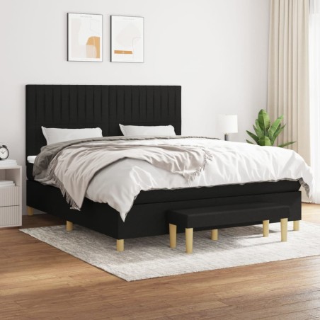 vidaXL Cama box spring con colchón tela negro 160x200 cm