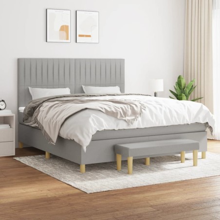 vidaXL Cama box spring con colchón tela gris claro 180x200 cm