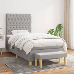 vidaXL Cama box spring con colchón tela gris claro 100x200 cm