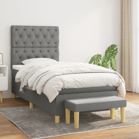 vidaXL Cama box spring con colchón tela gris oscuro 80x200 cm