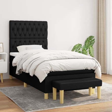 vidaXL Cama box spring con colchón tela negro 90x200 cm