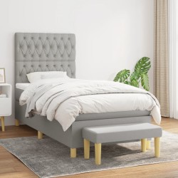 vidaXL Cama box spring con colchón tela gris claro 90x200 cm