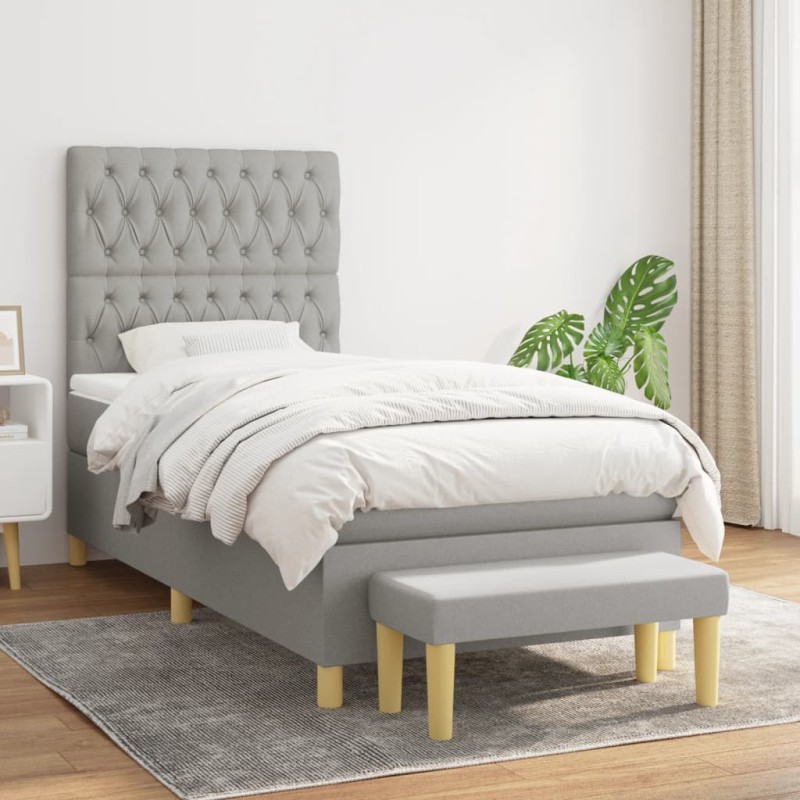 vidaXL Cama box spring con colchón tela gris claro 90x200 cm vidaXL Cama box spring con colchón tela gris claro 90x200 cm
