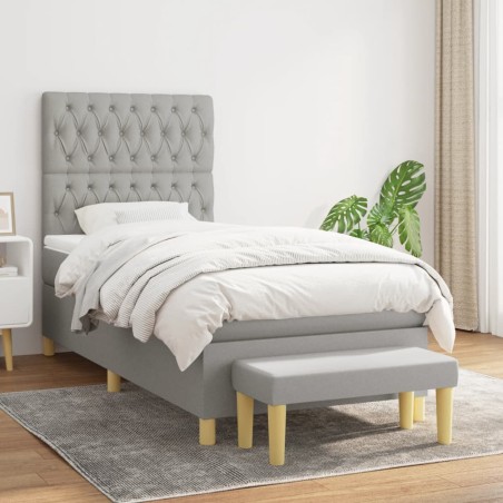 vidaXL Cama box spring con colchón tela gris claro 90x200 cm
