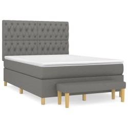 vidaXL Cama box spring con colchón tela gris oscuro 140x190 cm