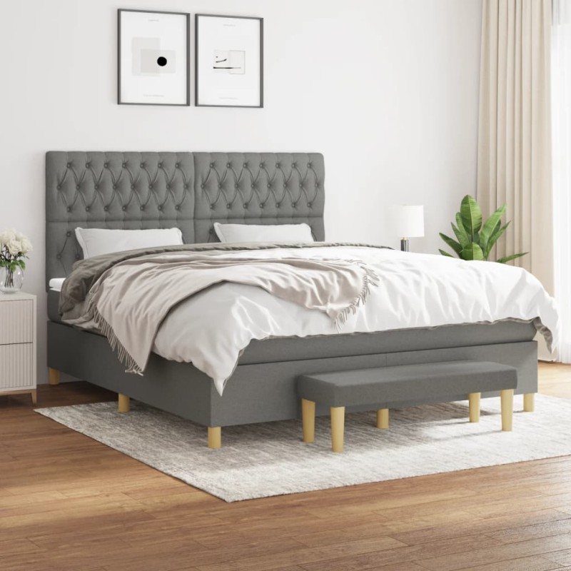vidaXL Cama box spring con colchón tela gris oscuro 180x200 cm vidaXL Cama box spring con colchón tela gris oscuro 180x200 cm