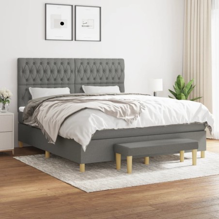 vidaXL Cama box spring con colchón tela gris oscuro 180x200 cm